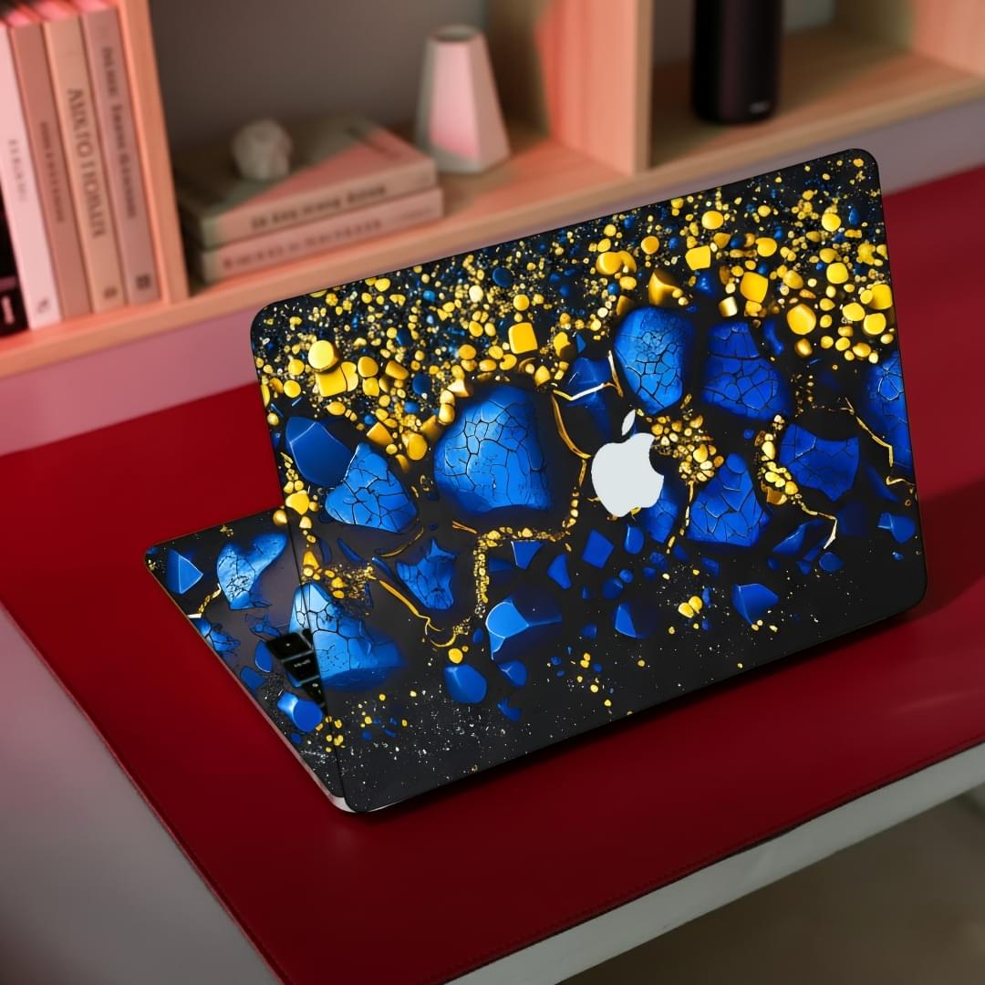 Royal Blue & Gold Abstract 3D Laptop Skin & Crystal Gadget Wrap | Skins Wala - Image 1