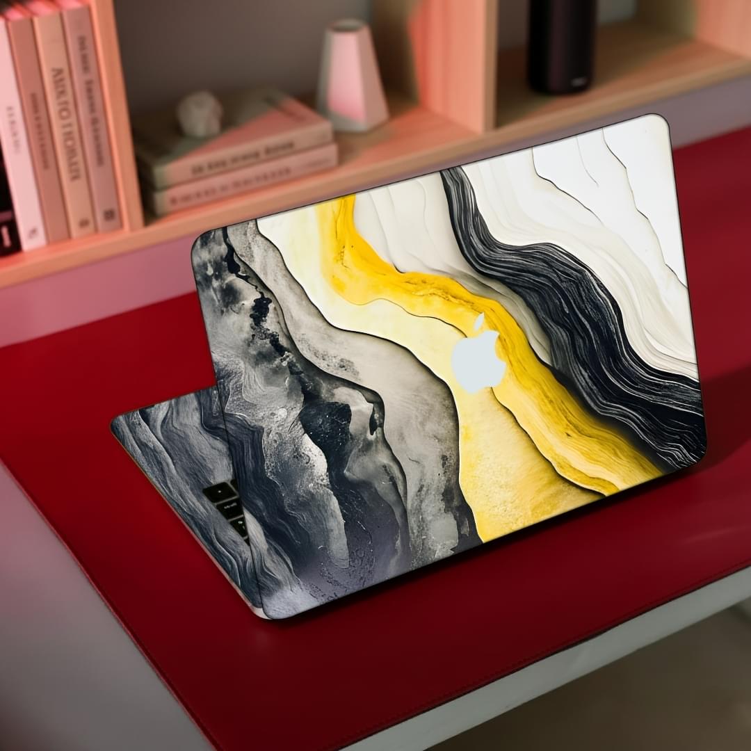 Yellow & Grey Marble Abstract 3D Laptop Skin & Gadget Wrap | Skins Wala - Image 1