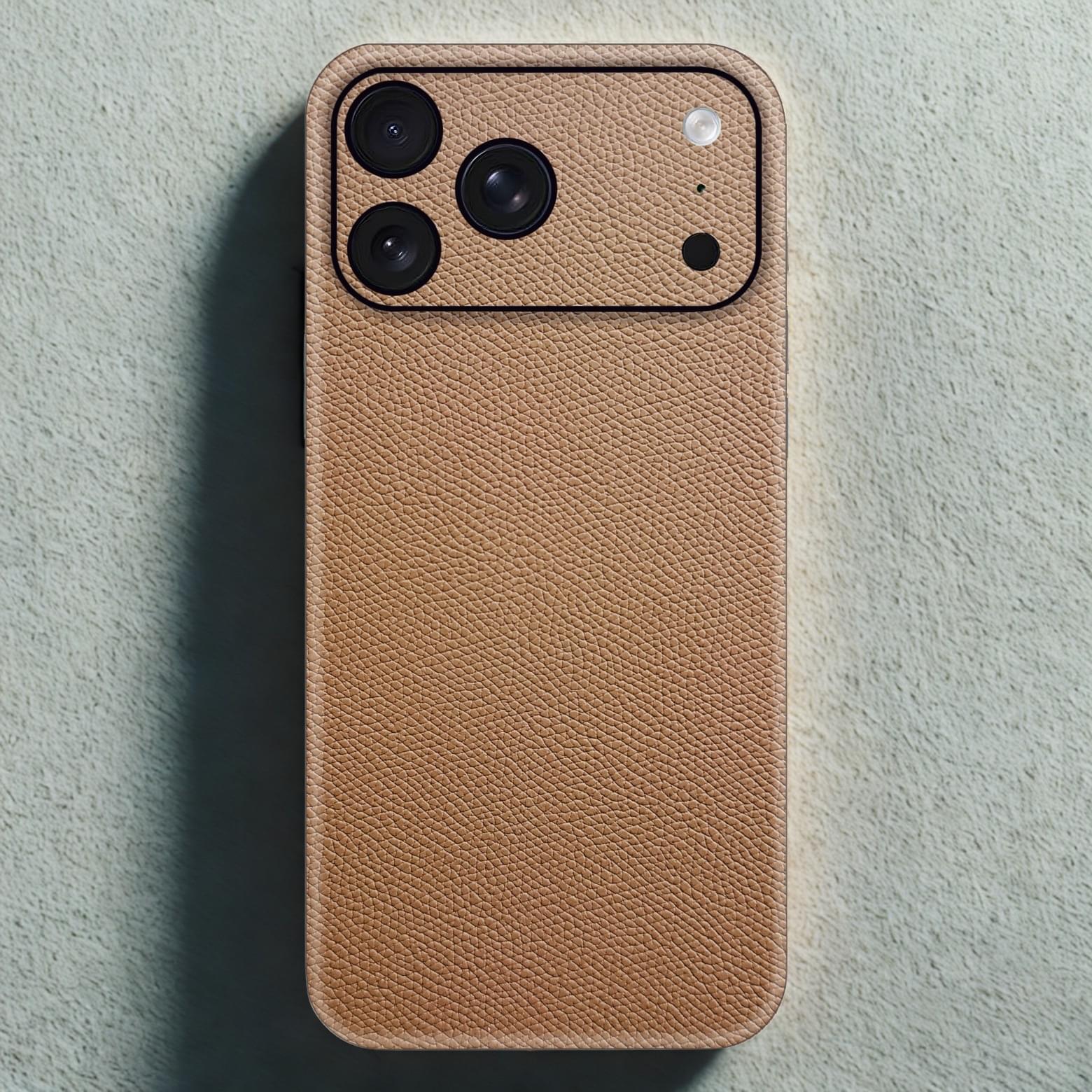 Sand Tan Leather Phone Skin – Light Warm Nude Premium Plain Texture - Image 1
