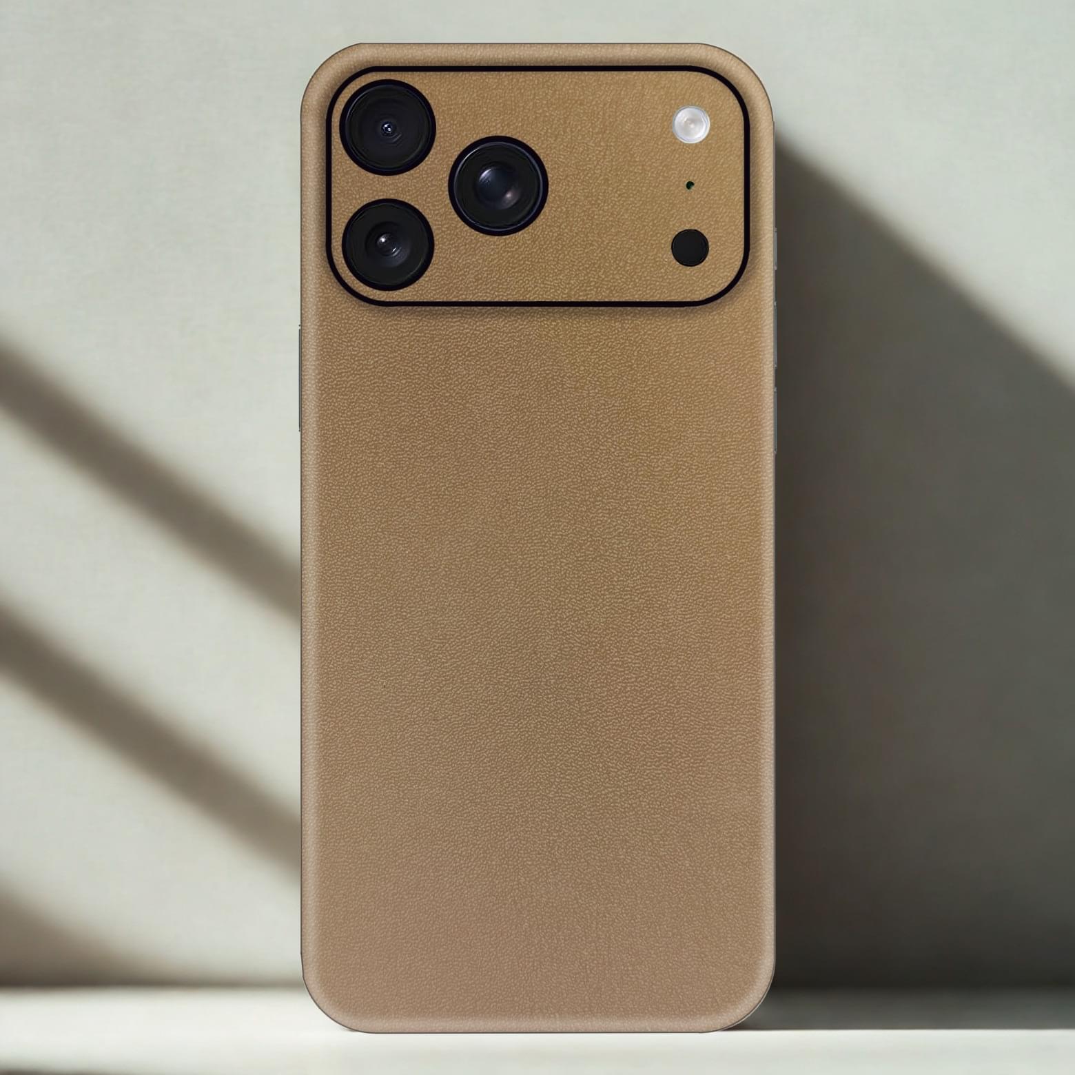 013 Wheat Khaki Leather Phone Skin – Warm Earth Tone Plain Premium Texture - Image 1