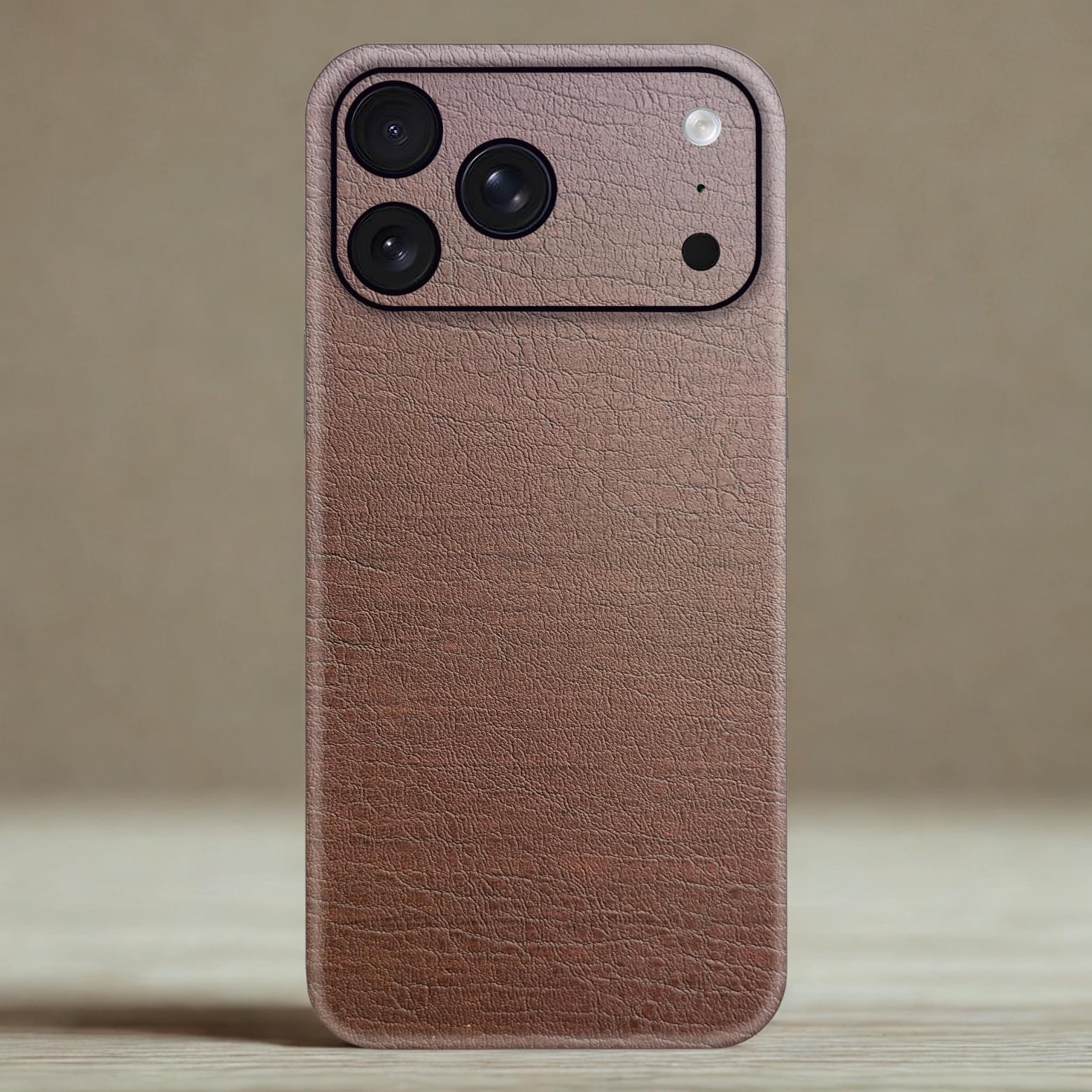 014 Dusty Rose Mauve Leather Phone Skin – Soft Pink Brown Plain Premium Texture - Image 1