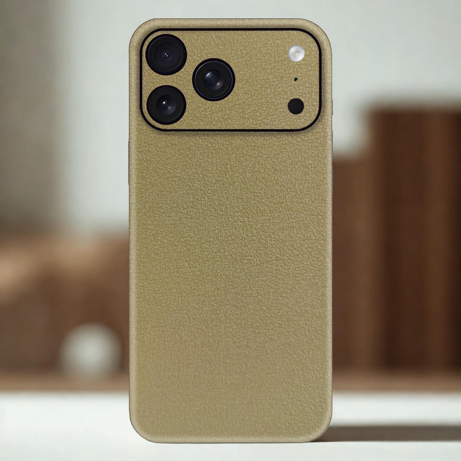 Cream Beige Leather Phone Skin – Warm Nude Minimalist Plain Texture - Image 1