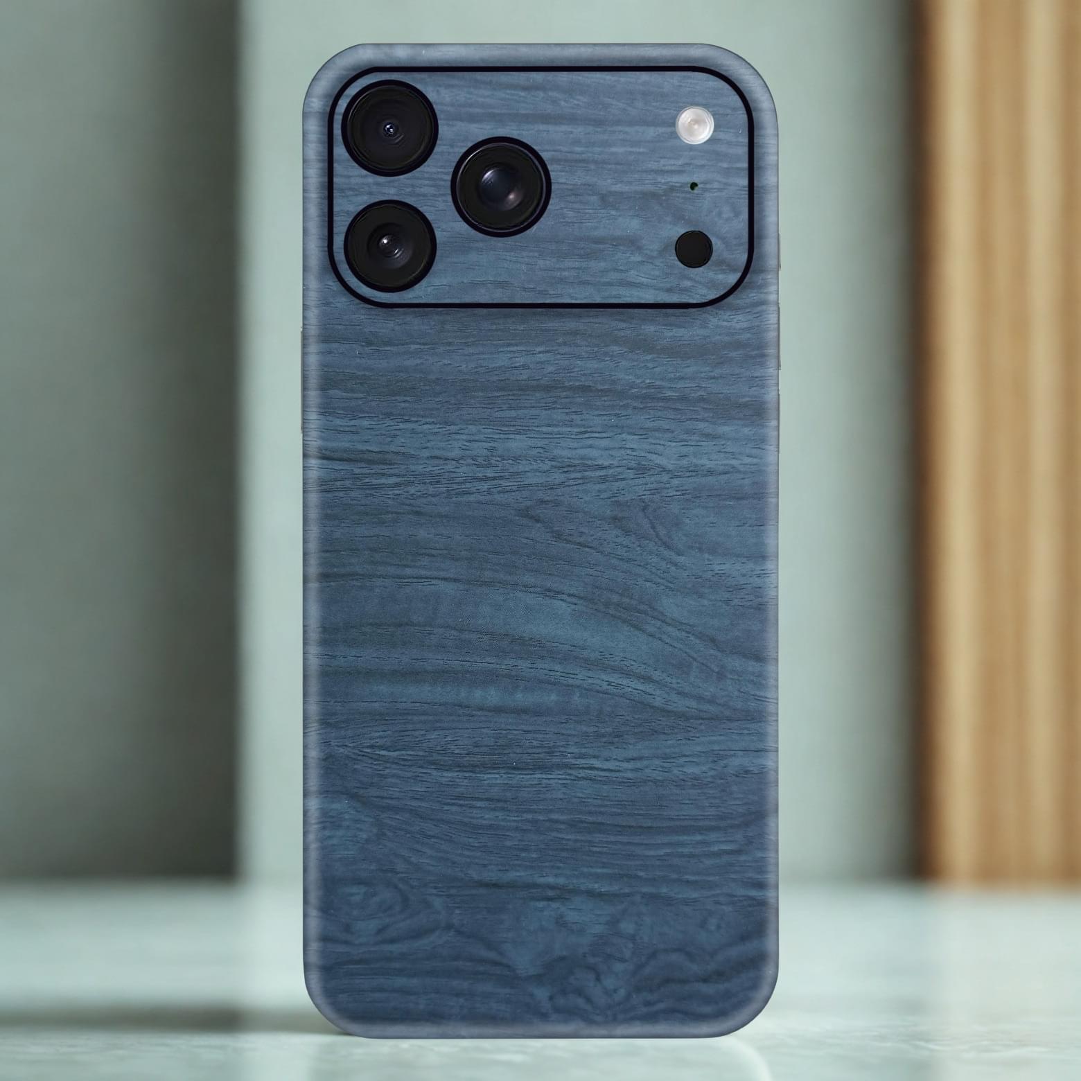 04 Steel Blue Leather Phone Skin – Cool Tone Plain Minimalist Premium Texture - Image 1