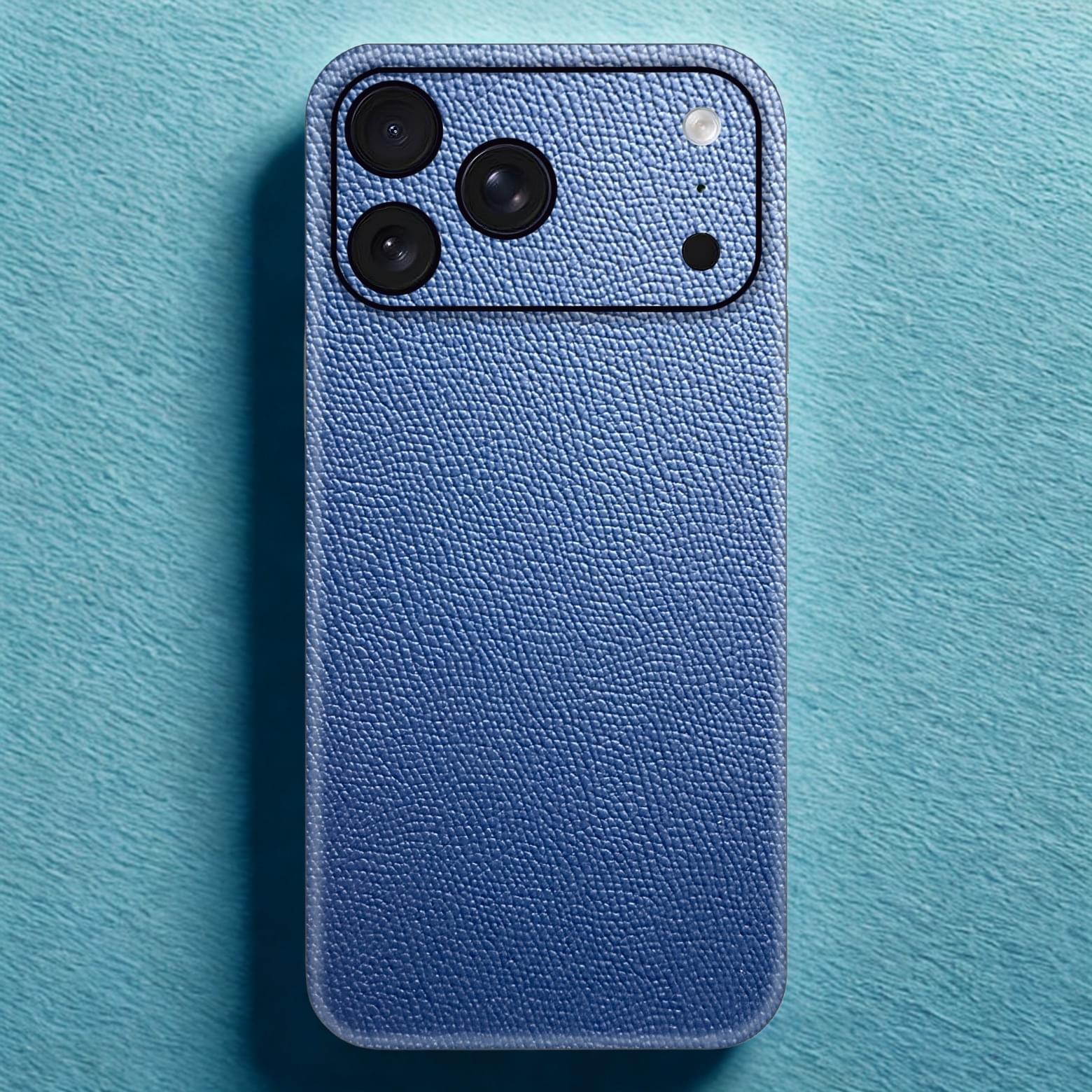 Sky Blue Leather Phone Skin – Fresh Light Blue Plain Premium Texture - Image 1