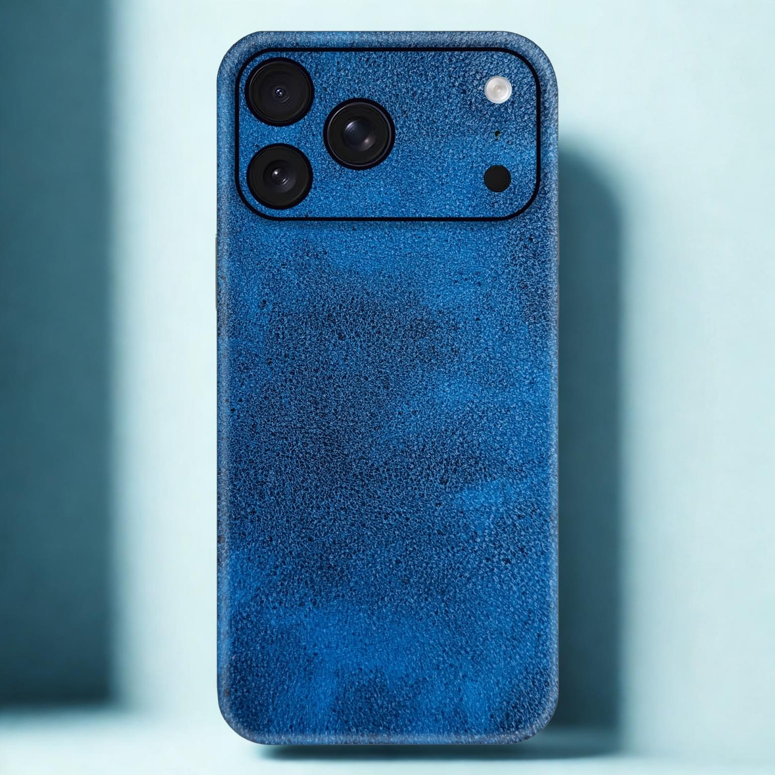 Deep Navy Leather Phone Skin – Dark Blue Premium Plain Texture - Image 1