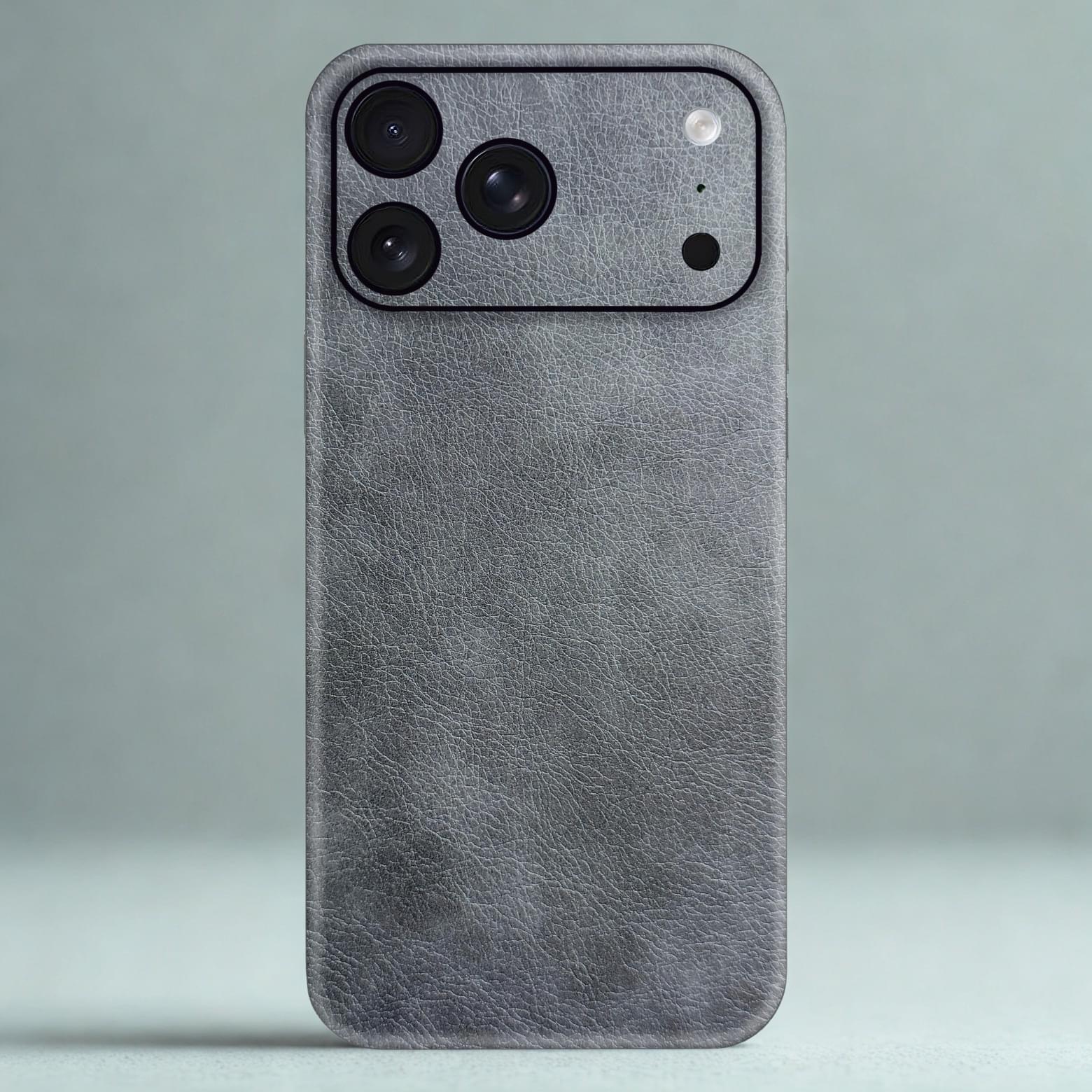 08 Silver Gray Leather Phone Skin – Light Charcoal Plain Premium Texture - Image 1