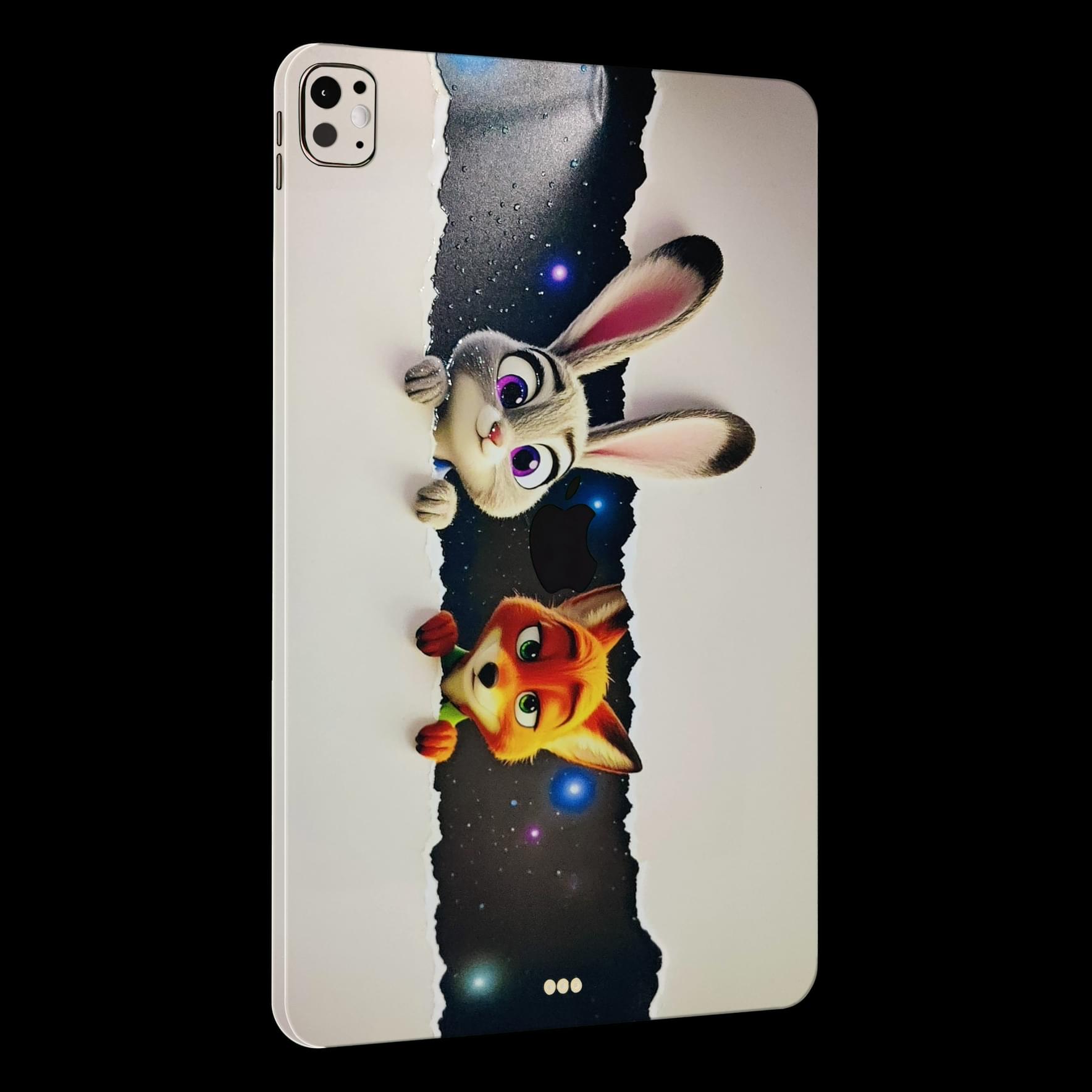 Cartoon Bunny & Fox Peeking – Tablet & Laptop Skin (Space Tear Effect) - Image 2