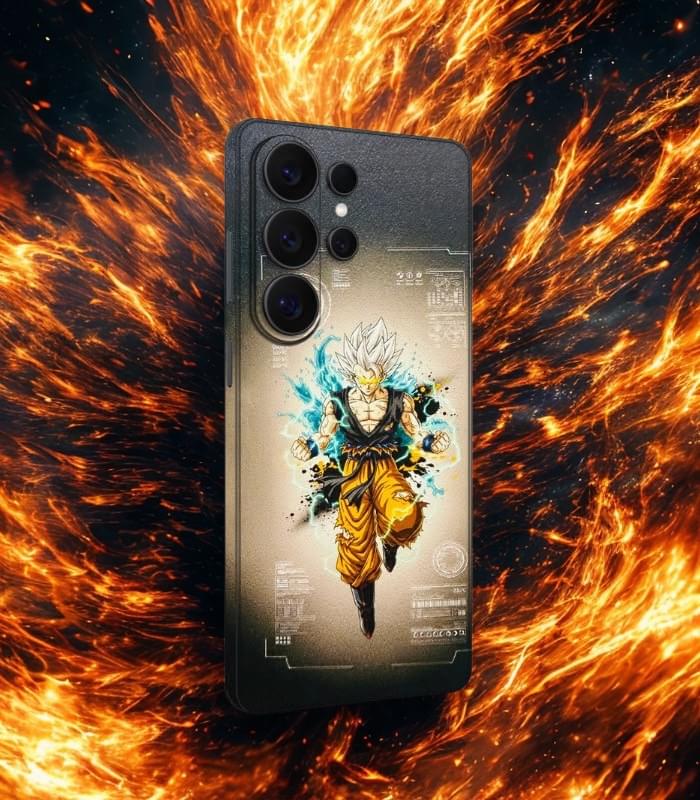 Goku Super Saiyan Tech HUD 3D Printed Leather Phone Skin – Anime Cyber Design - Image 2