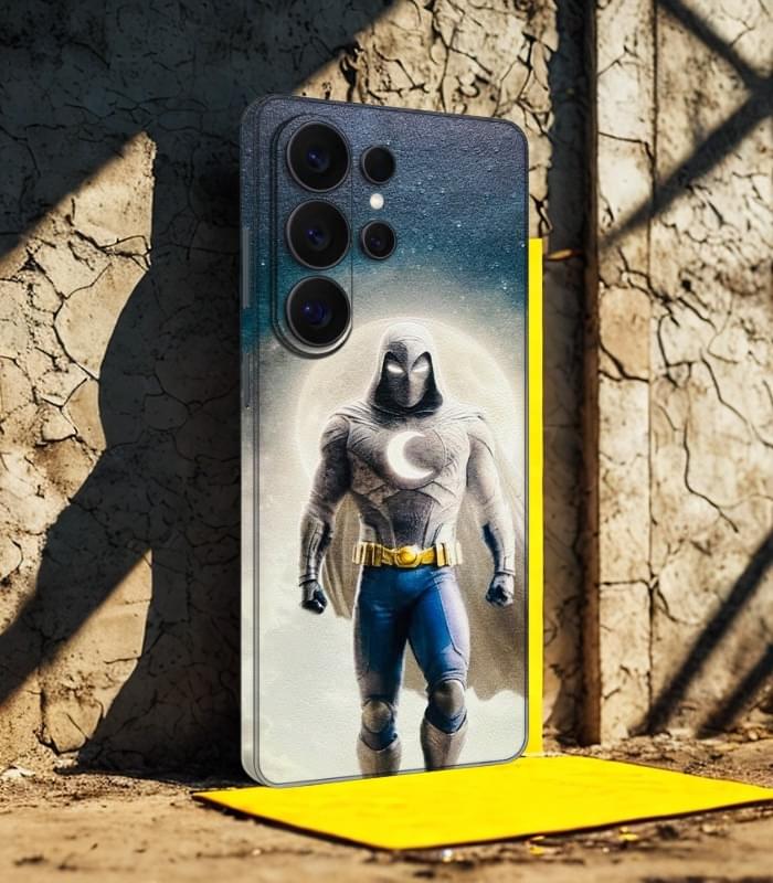 Moon Knight Superhero 3D Printed Leather Phone Skin – Marvel Inspired Cosmic Design - Image 2